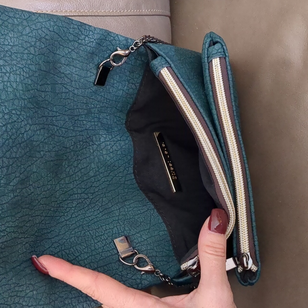 Street Level Crossbody Bag Tiffany Blue Crackle Double Chain Link Strap Crackle - Picture 5 of 17